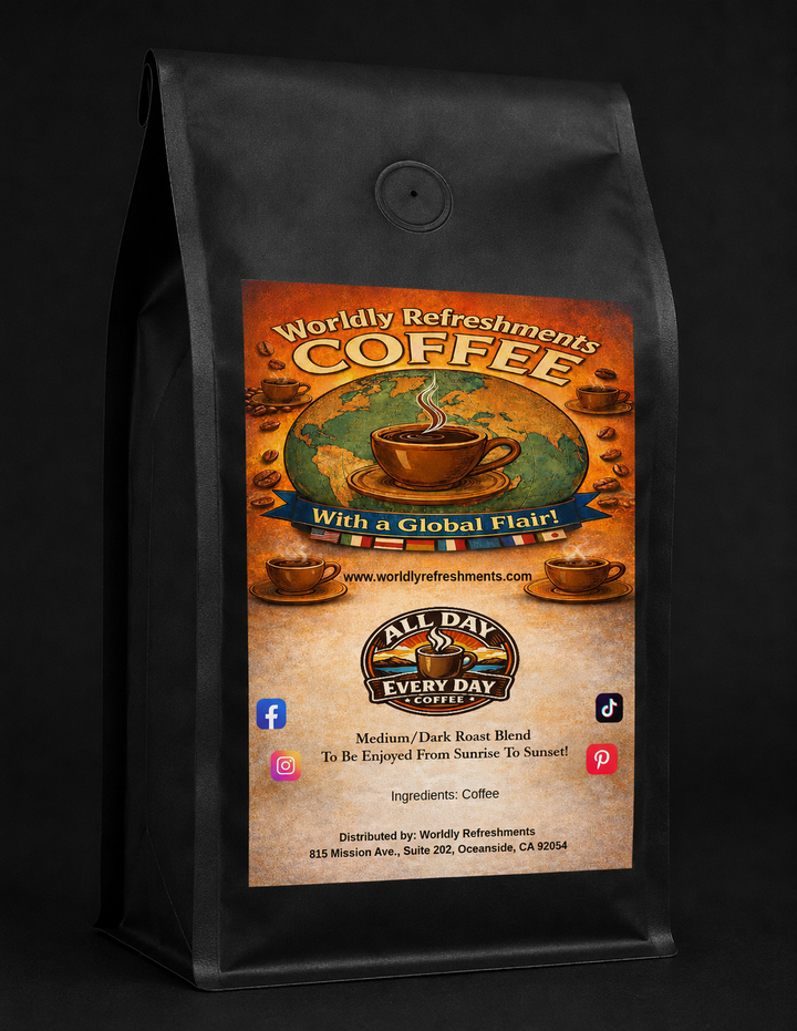 All Day Every Day Coffee, medium-dark roast coffee from Worldly Refreshments