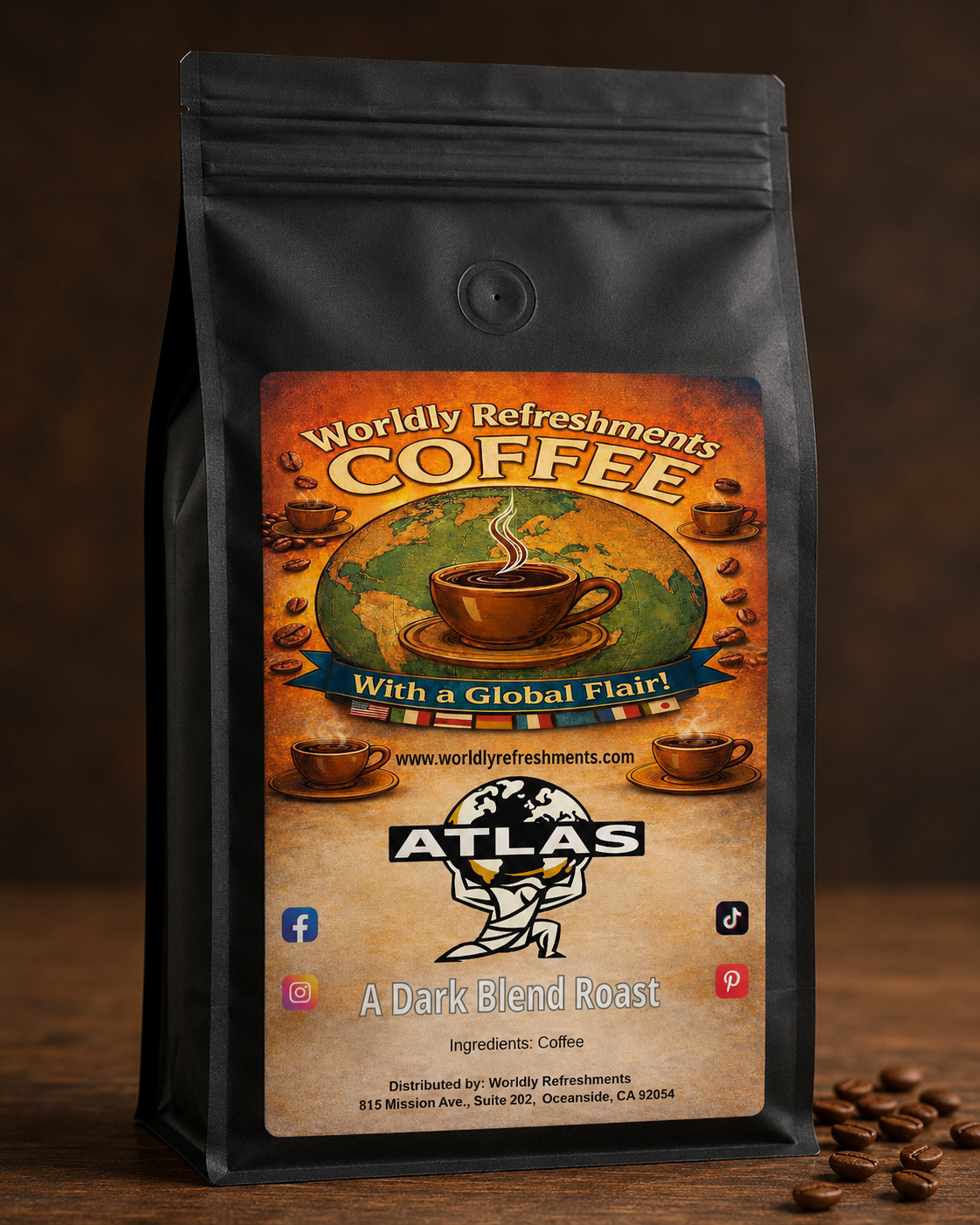 Atlas Coffee, dark roast coffee from Worldly Refreshments