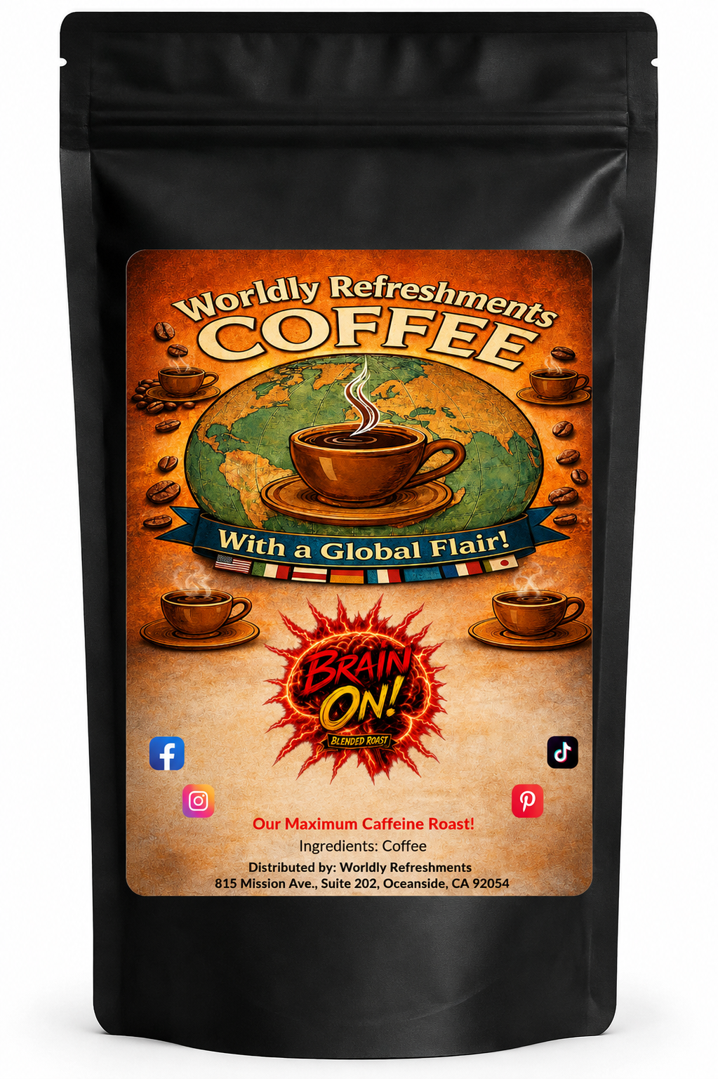 Brain On! medium-light roast coffee from Worldly Refreshments