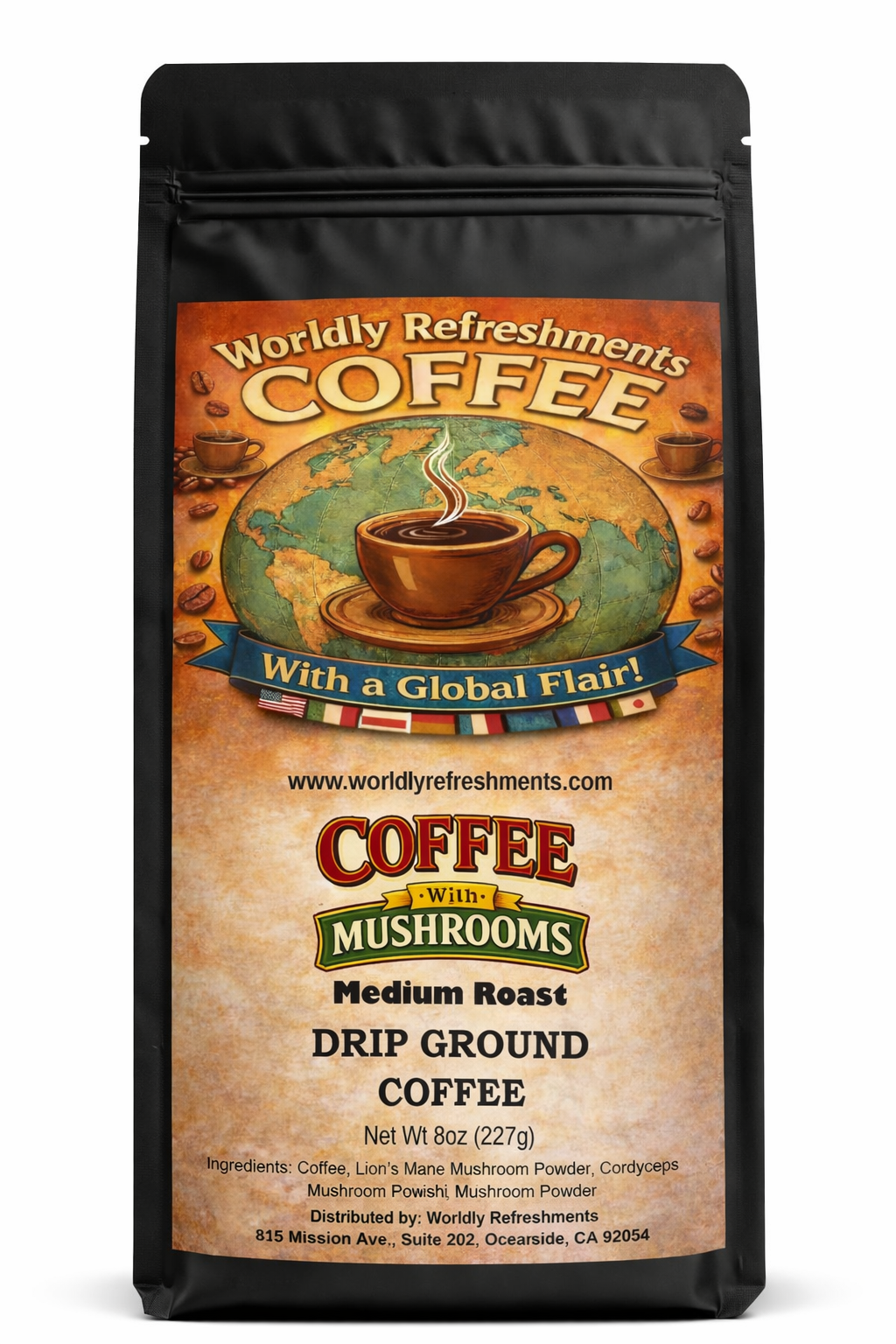 Coffee with MUSHROOMS, medium roast from Worldly Refreshments