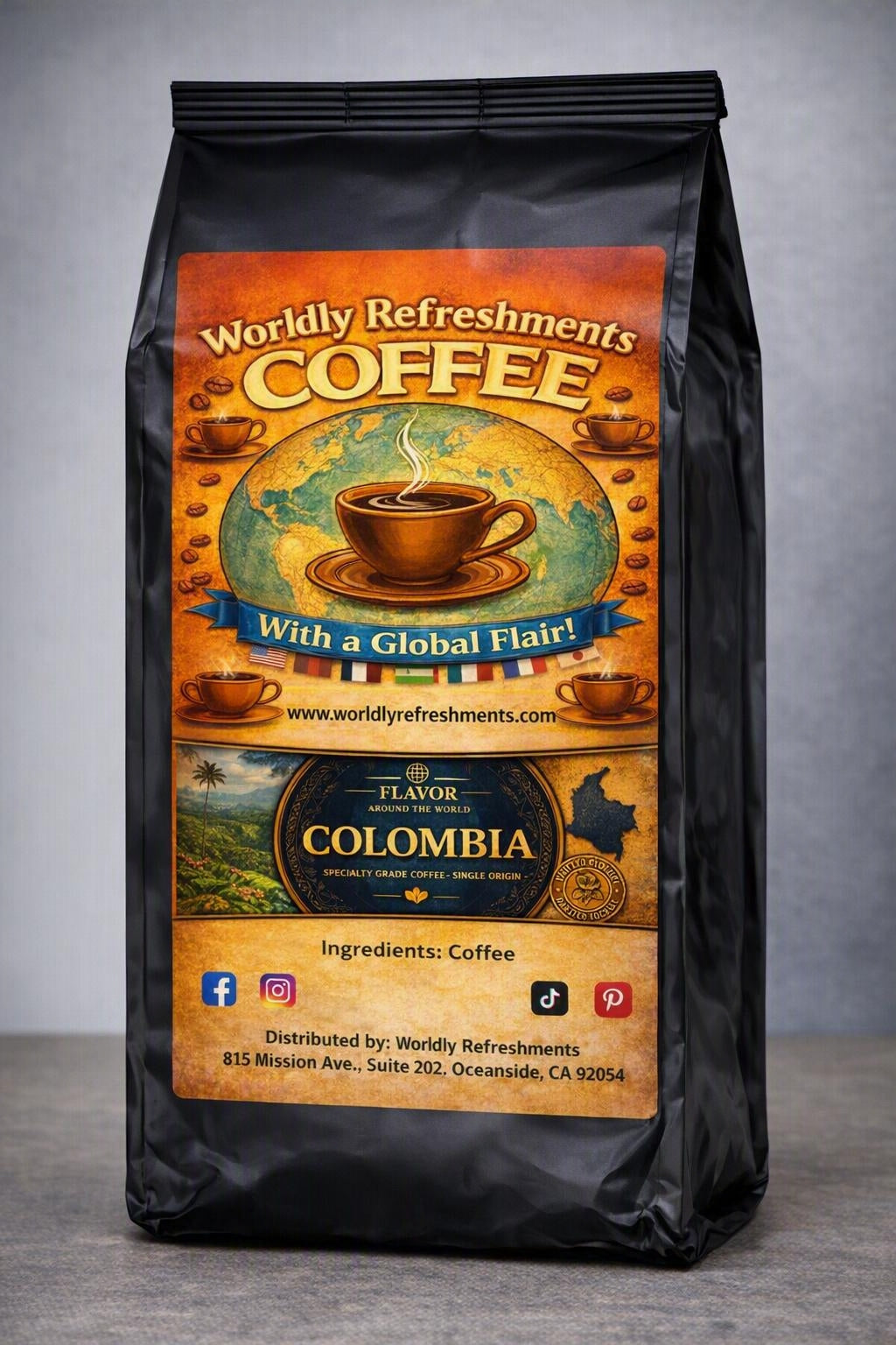 Colombian Coffee, medium roast single-origin coffee from Worldly Refreshments