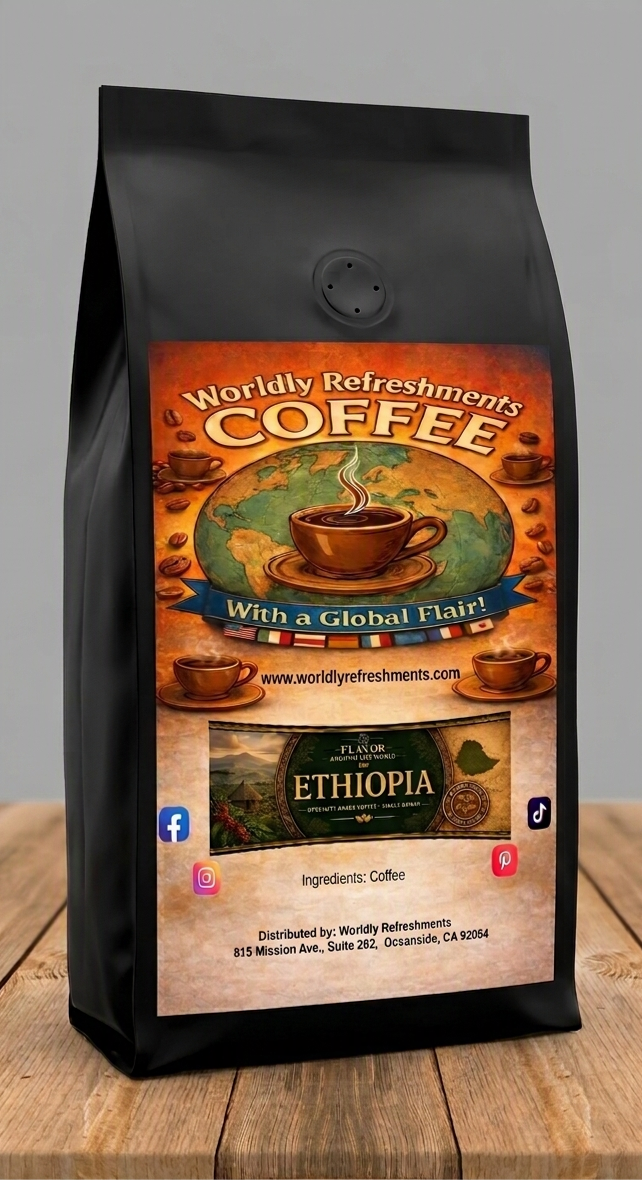 Ethiopian Coffee, medium-light roast coffee from Worldly Refreshments