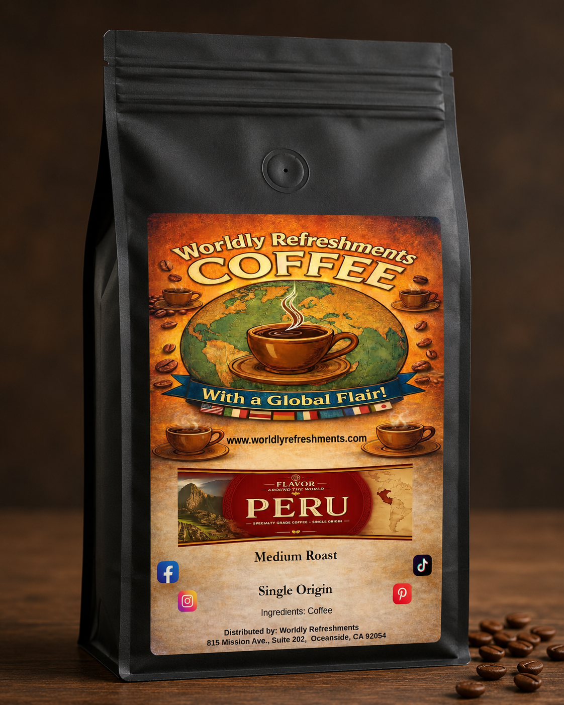 Peru medium roast coffee from the Amazonas region by Worldly Refreshments