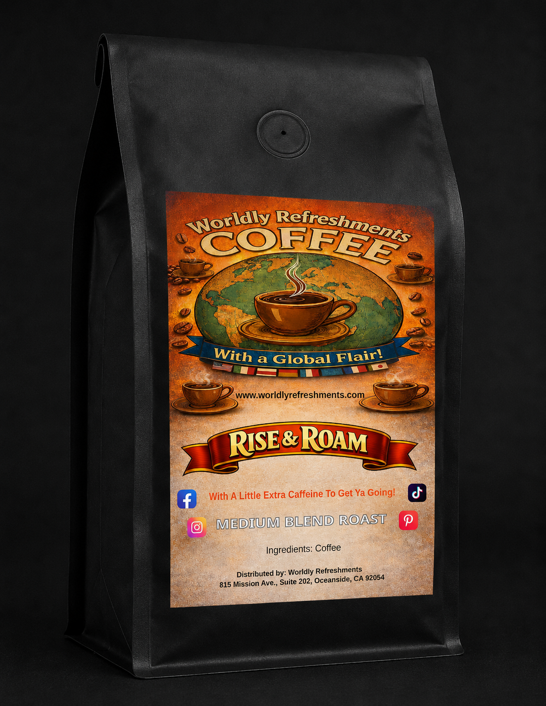 Rise and Roam Coffee, medium roast coffee from Worldly Refreshments
